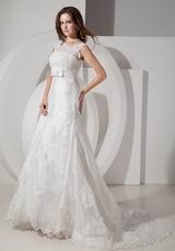 Appliqued A-line Square Neckline Wedding Dress With Belt