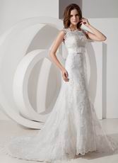 Appliqued A-line Square Neckline Wedding Dress With Belt