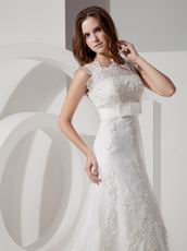 Appliqued A-line Square Neckline Wedding Dress With Belt