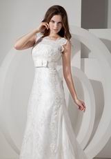 Appliqued A-line Square Neckline Wedding Dress With Belt