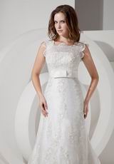 Appliqued A-line Square Neckline Wedding Dress With Belt