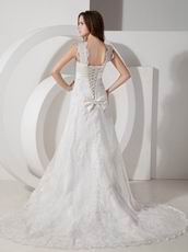 Appliqued A-line Square Neckline Wedding Dress With Belt