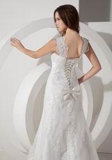 Appliqued A-line Square Neckline Wedding Dress With Belt