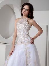 Exclusive Halter Western Wedding Dress With Champagne Applique