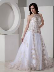 Exclusive Halter Western Wedding Dress With Champagne Applique