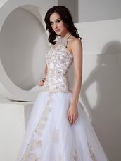 Exclusive Halter Western Wedding Dress With Champagne Applique