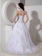 Exclusive Halter Western Wedding Dress With Champagne Applique