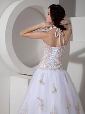 Exclusive Halter Western Wedding Dress With Champagne Applique