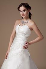 Appliqued A-line Chapel Train Outdoor Bride Wedding Dress