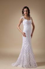 Modest Straps Trimed Mermaid Lace Wedding Dress For Lady