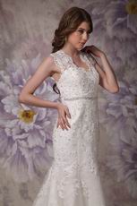 Inexpnesive Mermaid Wide Straps Wedding Dress With Beads