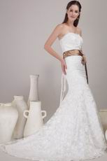 New Arrival Mermaid Lace Wedding Dress With Brown Ribbon