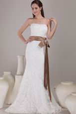 New Arrival Mermaid Lace Wedding Dress With Brown Ribbon
