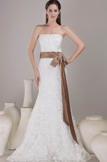 New Arrival Mermaid Lace Wedding Dress With Brown Ribbon