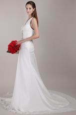 Ivory Chiffon Wedding Dress With Halter V Neckline Design