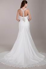 Ivory Chiffon Wedding Dress With Halter V Neckline Design