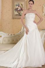 A-line Strapless Chapel Train Ivory Taffeta Bridal Wedding Dresses