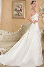 A-line Strapless Chapel Train Ivory Taffeta Bridal Wedding Dresses