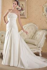 A-line Strapless Chapel Train Ivory Taffeta Bridal Wedding Dresses