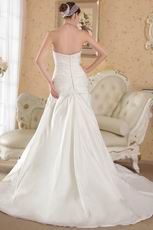 A-line Strapless Chapel Train Ivory Taffeta Bridal Wedding Dresses