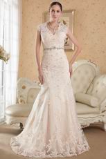 Mermaid Backless Court Train Champagne Lace Bridal Wedding Dress