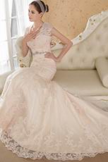 Mermaid Backless Court Train Champagne Lace Bridal Wedding Dress