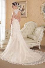 Mermaid Backless Court Train Champagne Lace Bridal Wedding Dress