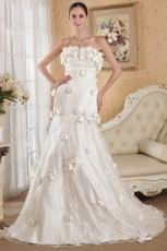 Strapless Cream Lace Bridal Gown With Hand Made Flowers