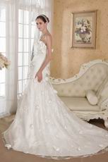 Strapless Cream Lace Bridal Gown With Hand Made Flowers