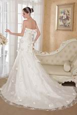 Strapless Cream Lace Bridal Gown With Hand Made Flowers