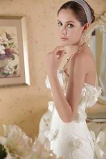 Strapless Cream Lace Bridal Gown With Hand Made Flowers