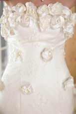 Strapless Cream Lace Bridal Gown With Hand Made Flowers