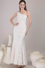 One Shoulder Skirt Lace Wedding Bridal Dress By Designer