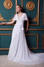 V-neck Belt Cream Chiffon Bridal Weding Dress By Designer