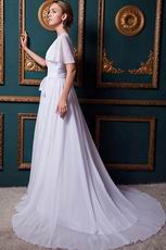 V-neck Belt Cream Chiffon Bridal Weding Dress By Designer