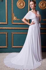 V-neck Belt Cream Chiffon Bridal Weding Dress By Designer