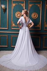 V-neck Belt Cream Chiffon Bridal Weding Dress By Designer