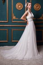 Modest V Neckline Church Ivory Chiffon Wedding Dresses Gowns
