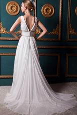 Modest V Neckline Church Ivory Chiffon Wedding Dresses Gowns