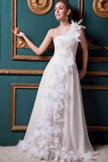 Popular One Shoulder Cascade Ruffle Ivory Wedding Bridal Dress