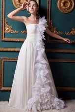 Popular One Shoulder Cascade Ruffle Ivory Wedding Bridal Dress