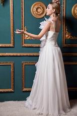 Popular One Shoulder Cascade Ruffle Ivory Wedding Bridal Dress