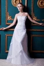 Romantic Sweetheart Applique Dropped White Bridal Wedding Gown