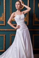 Discount Spaghetti Straps Dropped Chapel Ivory Western Wedding Dress