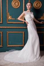 Scoop Appliques Mermaid Chapel Ivory Wedding Dress Petite