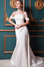 Terse Off Shoulder Dropped Mermaid Champagne Weding Dress
