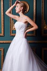 Inexpensive Strapless A-line Layers Chapel Outdoor Wedding Dress