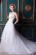 Inexpensive Strapless A-line Layers Chapel Outdoor Wedding Dress