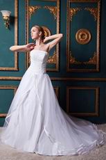 Inexpensive Strapless A-line Layers Chapel Outdoor Wedding Dress