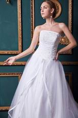 Inexpensive Strapless A-line Layers Chapel Outdoor Wedding Dress